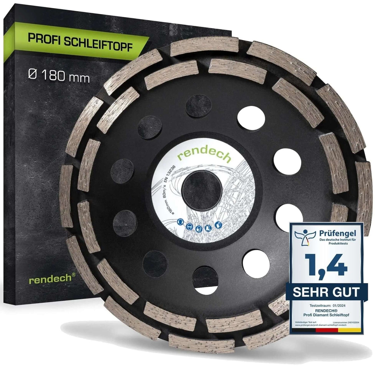 Diamantschleiftopf 180 mm für Beton und Estrich, Profi Qualität für sauberes Schleifbild und hohe Flächenleistung.