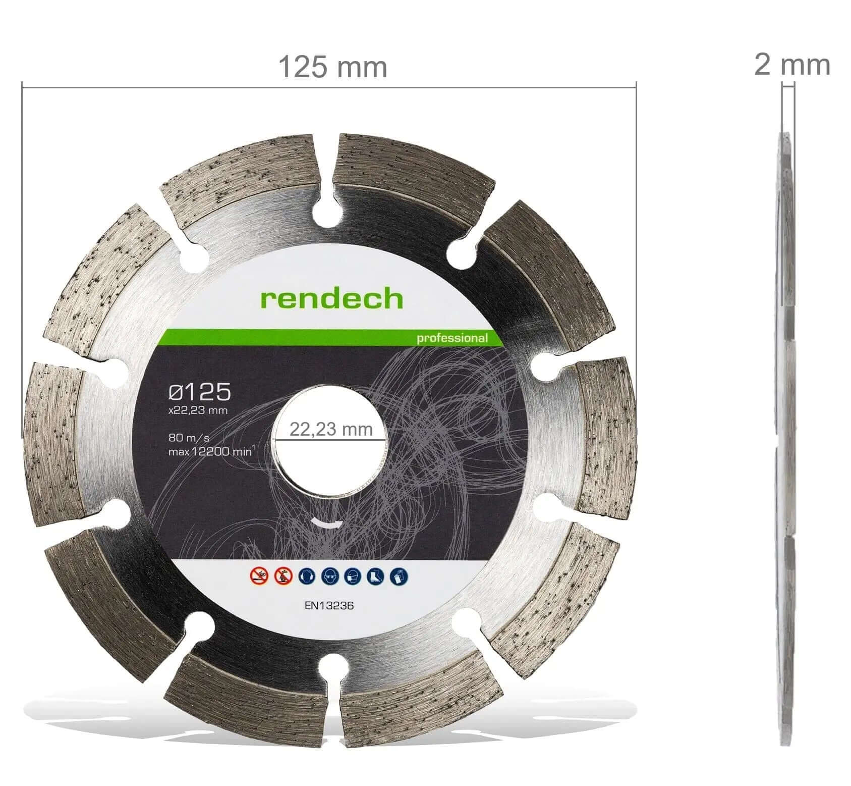 Diamantscheibe 125 mm für Beton, Stein, Mauerwerk mit 10 mm Segmenthöhe, optimal für Profis.