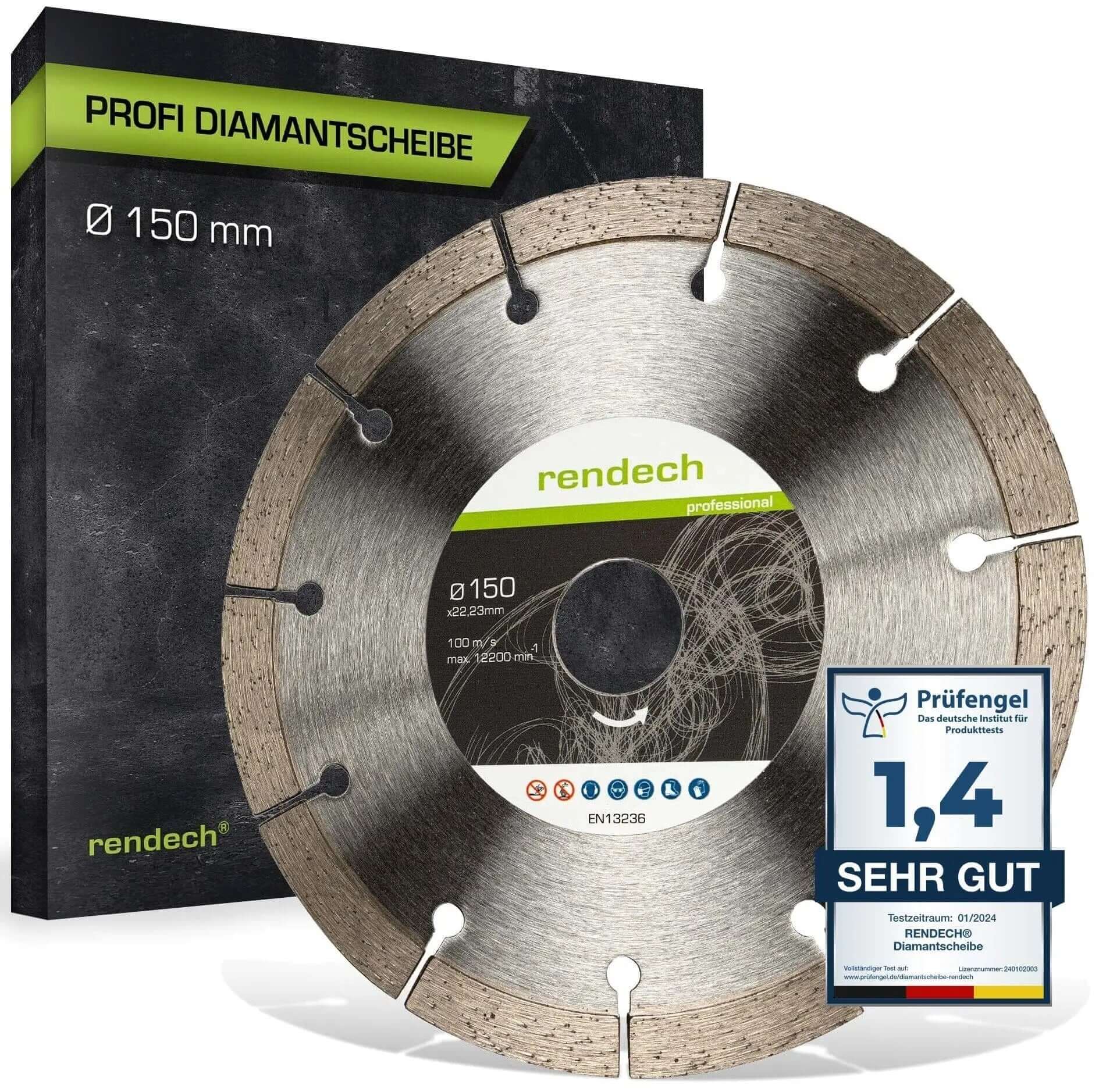 Diamantscheibe 150 mm für Beton, Mauerwerk und Naturstein, Profi Qualität mit hoher Lebensdauer.