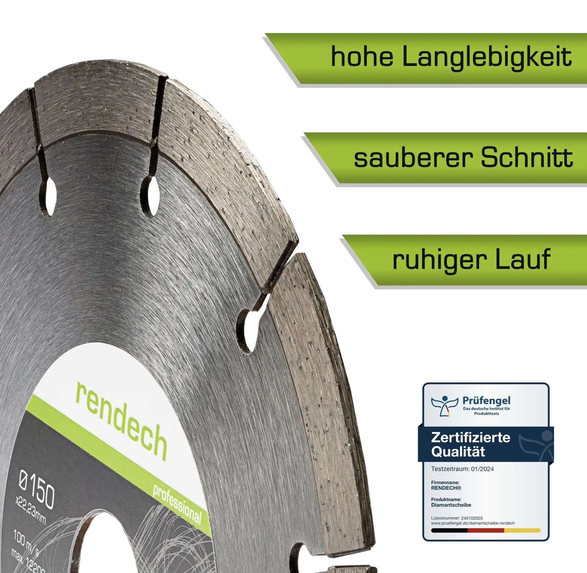 Diamantscheibe 150 mm mit hoher Langlebigigkeit, sauberem Schnitt und ruhigem Lauf für verschiedene Materialien.