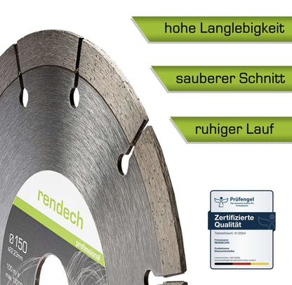 Diamantscheibe 150 mm mit hoher Langlebigigkeit, sauberem Schnitt und ruhigem Lauf für verschiedene Materialien.