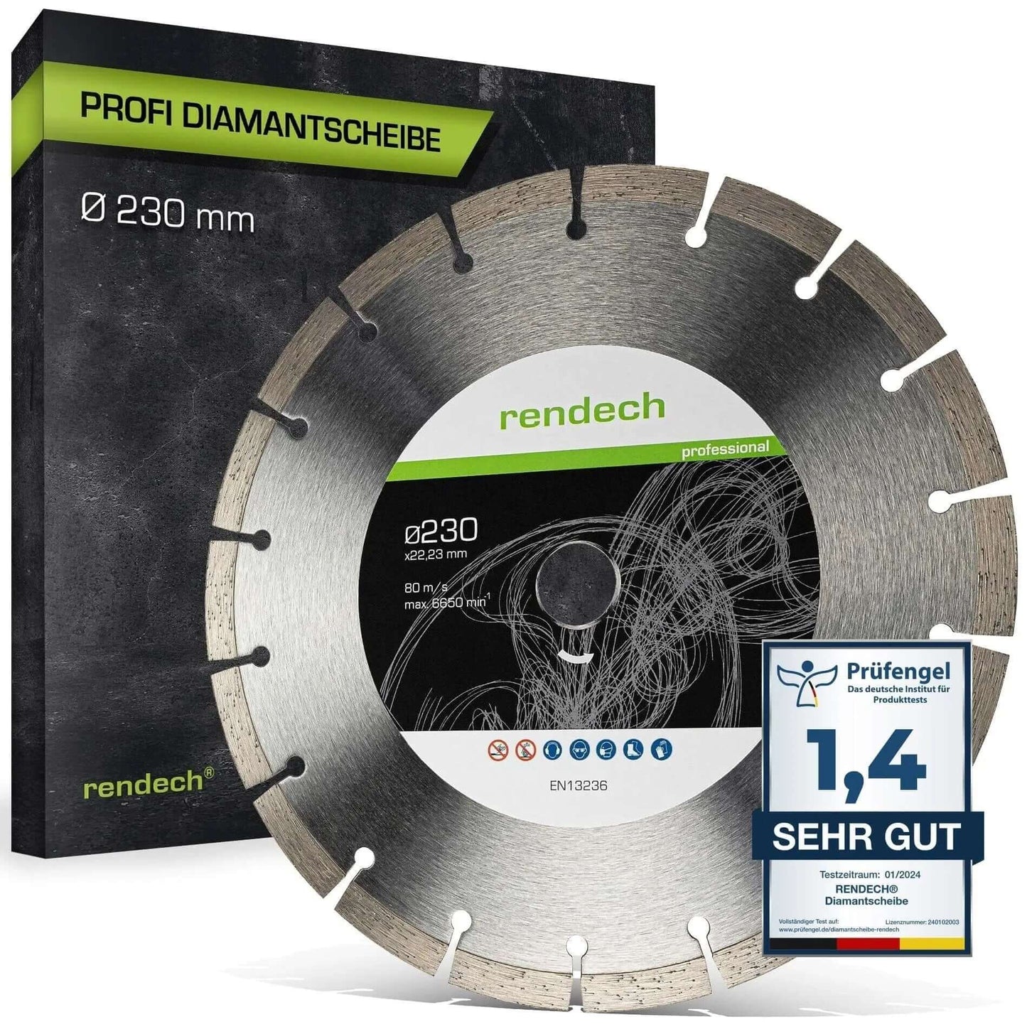 Profi Diamantscheibe 230 mm für Beton, Stein, Granit uvm. mit hoher Schneidleistung und stabilen Stammblatt.