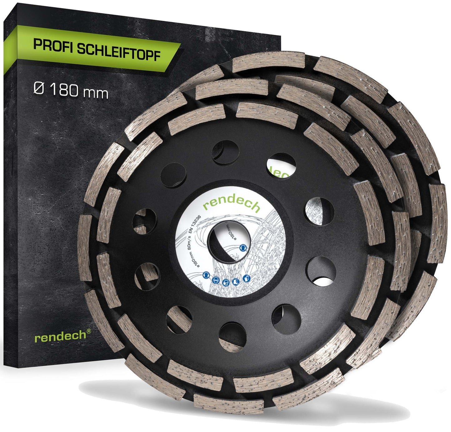 Betonschleifer 180mm Profi Schleiftopf für Estrich, Beton und Mauerwerk, hohe Flächenleistung.