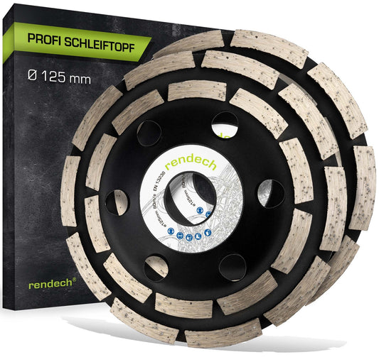 2x Diamant Schleifscheibe 125 mm mit hochwertigem Design für Beton und Estrich. Profi Schleiftopf von Rendech.