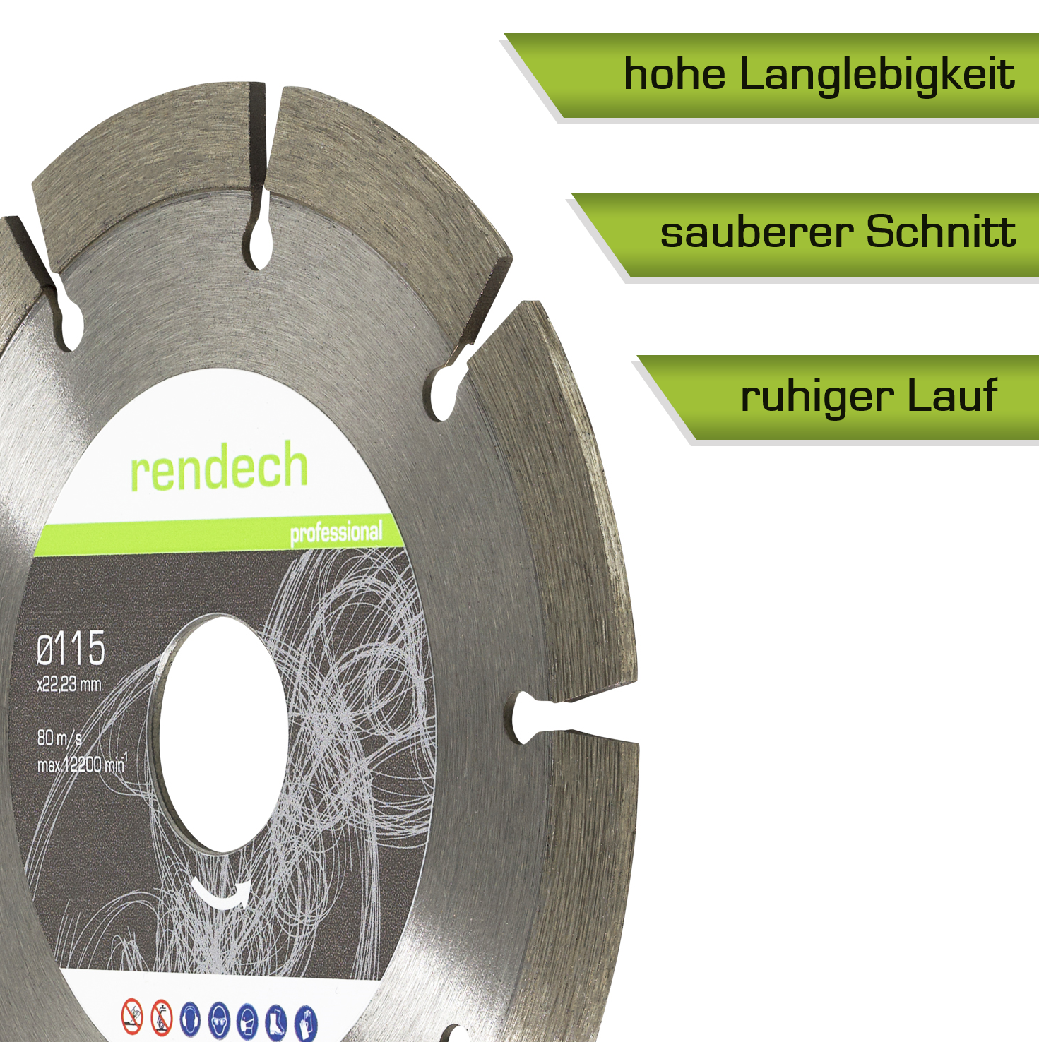 Diamant Trennscheibe 115 mm für sauberen Schnitt und hohe Langlebigkeit, geeignet für Beton und Stein.