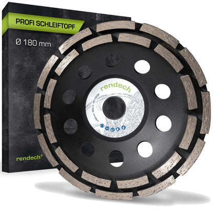 Diamantschleiftopf 180 mm für Beton und Estrich, Profi Qualität für sauberes Schleifbild und hohe Flächenleistung.