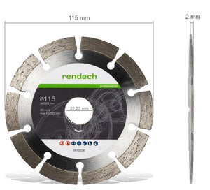 Profi Diamantscheibe 115mm für Winkelschleifer Diamanttrennscheibe rendech 