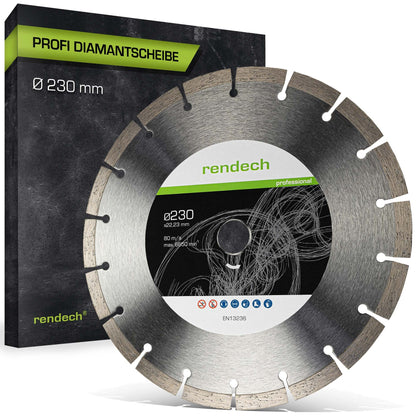 Profi Diamantscheibe 230 mm für Beton, Stein, Granit uvm. mit hoher Schneidleistung und stabilen Stammblatt.