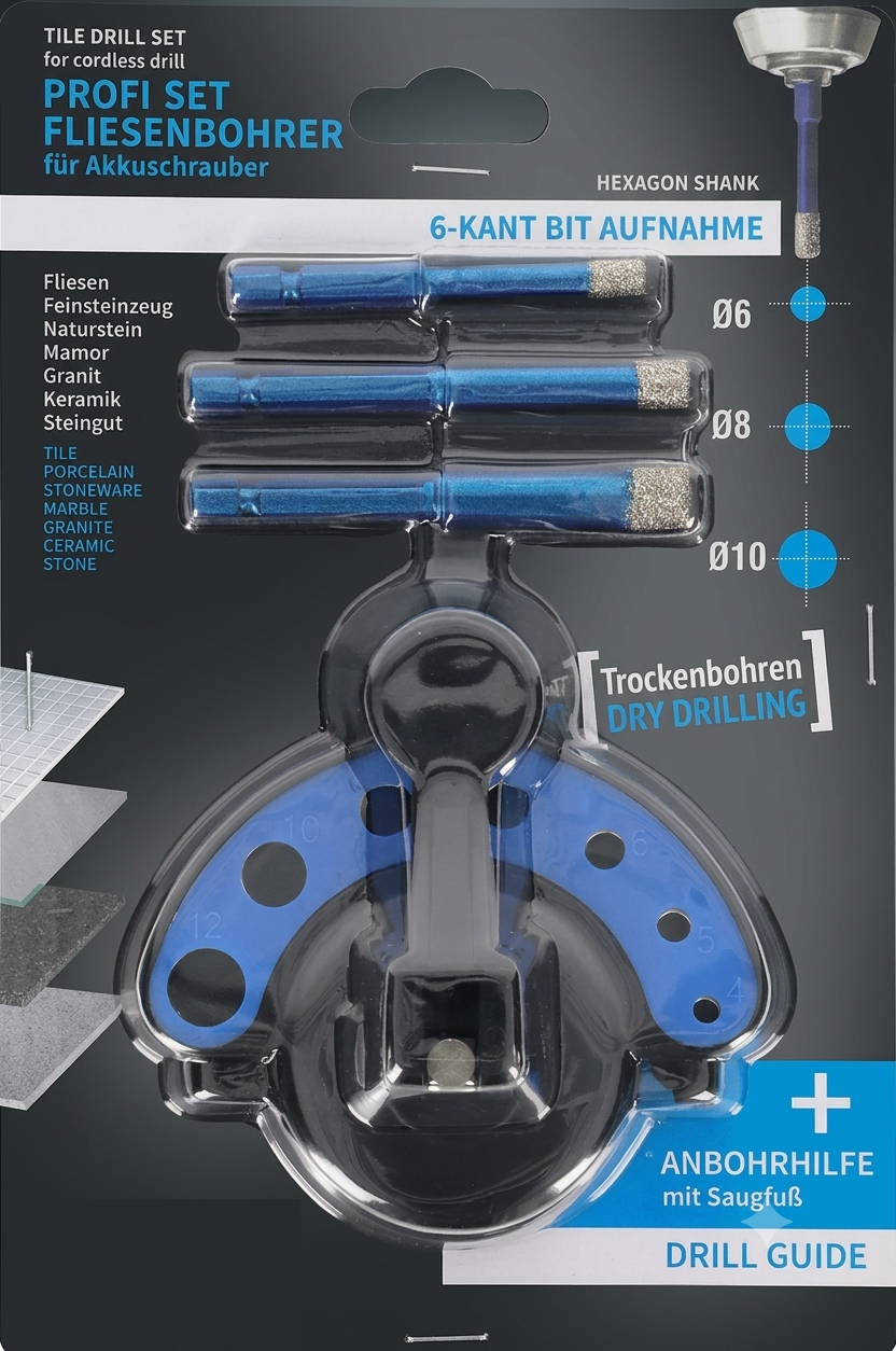 Fliesenboher SET mit Anbohrhilfe