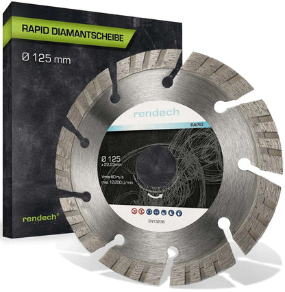 Turbo Diamant Flexscheibe 125 mm für Granit und Beton mit Packung im Hintergrund