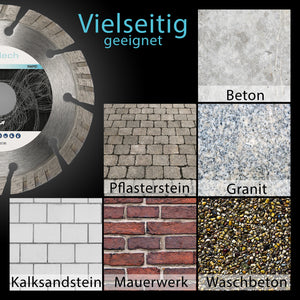 Schneiden von Granit, Beton, Stein, Ziegel, Kalksandstein, Pflastersteine, Waschbeton, Mauerwerk uvm.